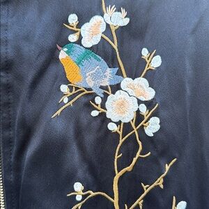 Zara Black Bomber Jacket with Floral Embroidery